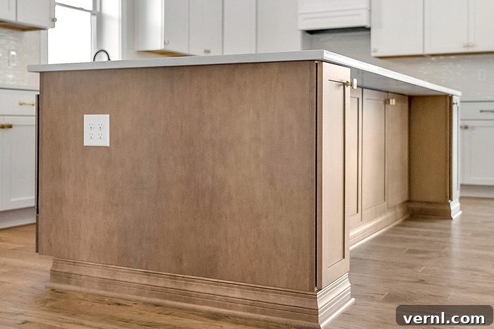 Is Your Kitchen Island the Problem? How to Spot Size Issues 2 tan wood finish kitchen island with white electrical outlet and cabinets